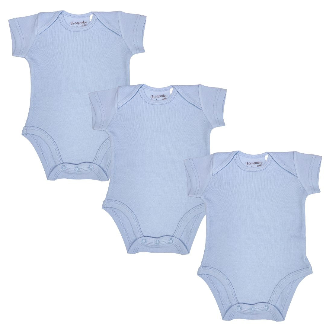 3 PACK of Plain Blue Short Sleeve Bodysuit