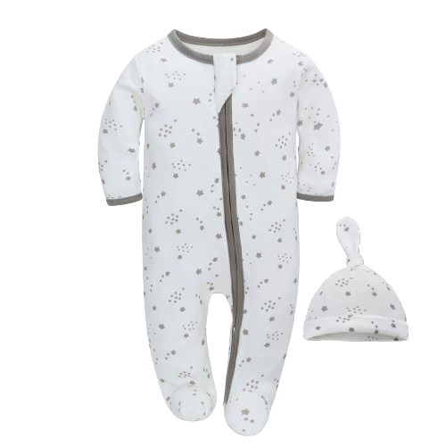 Grey Star on White Romper Beanie Set