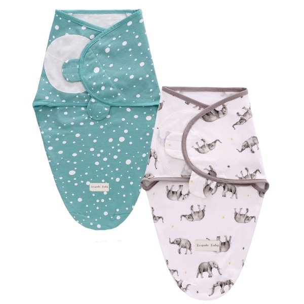 Aqua Spots Elephants Swaddle 2pk