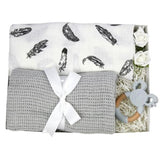 Feather Wrap Grey Crochet Baby Gift Set