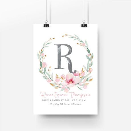 Floral Garland Personalised Birth Print