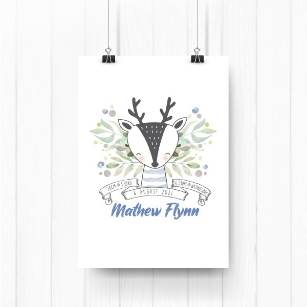 Deer Little Boy Personalised Birth Print