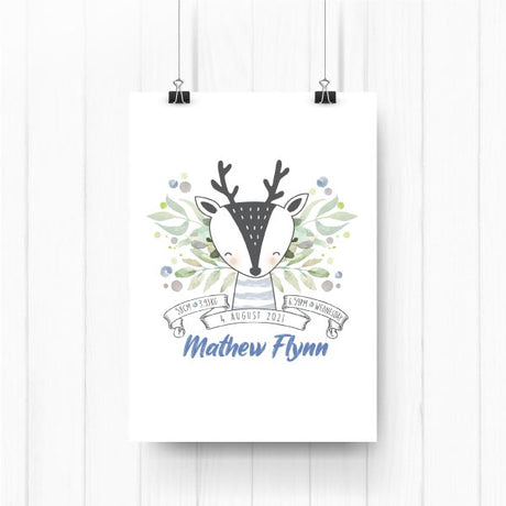 Deer Little Boy Personalised Birth Print