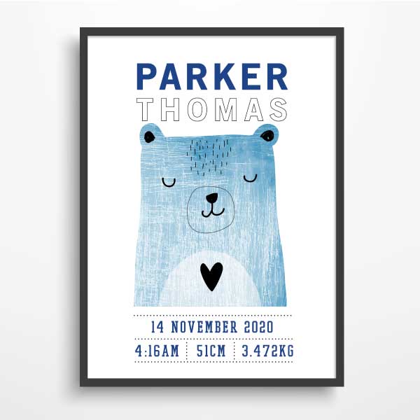 Scandi Bear Personalised Birth Print