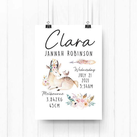 Woodland Girl Personalised Birth Print