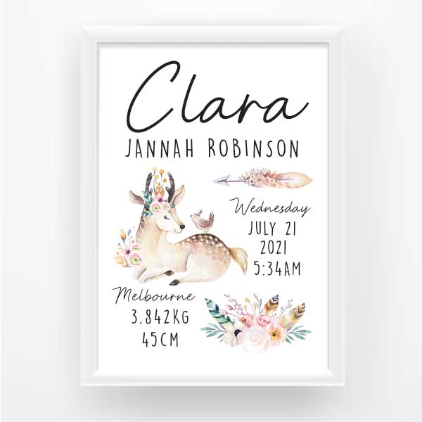 Woodland Girl Personalised Birth Print