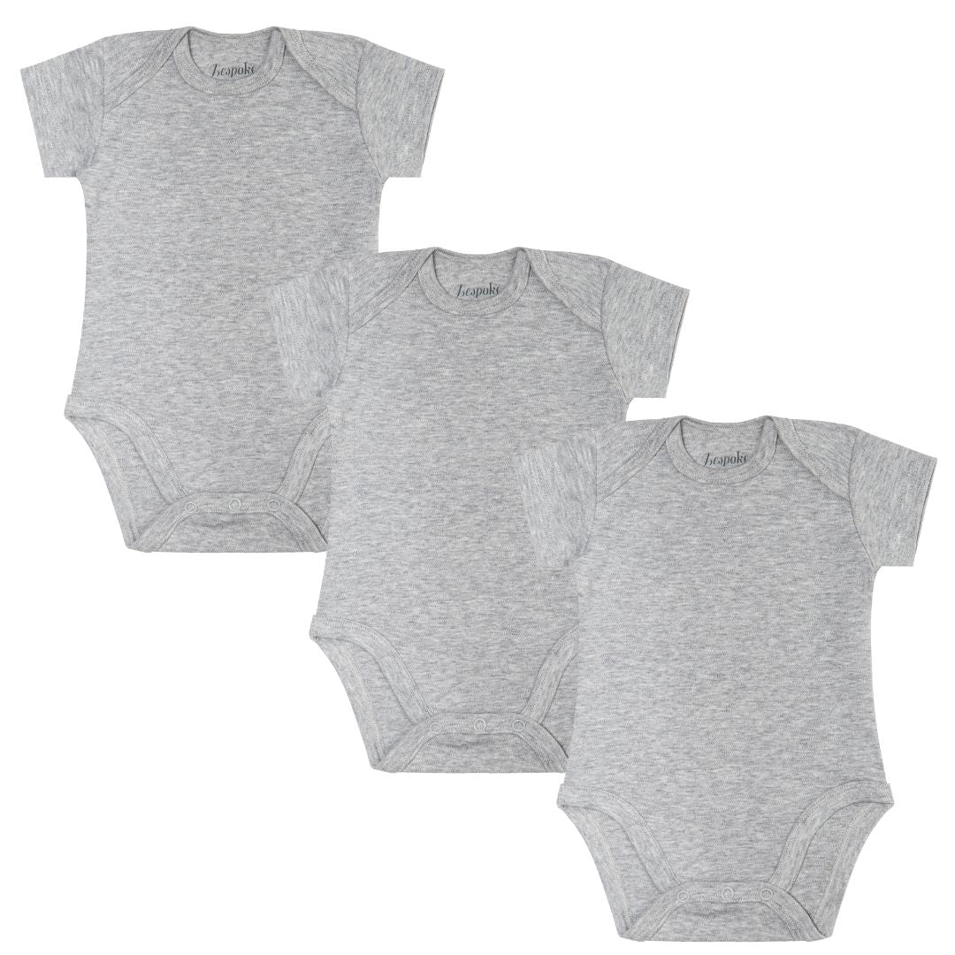 3 PACK of Plain Grey Short Sleeve Bodysuit