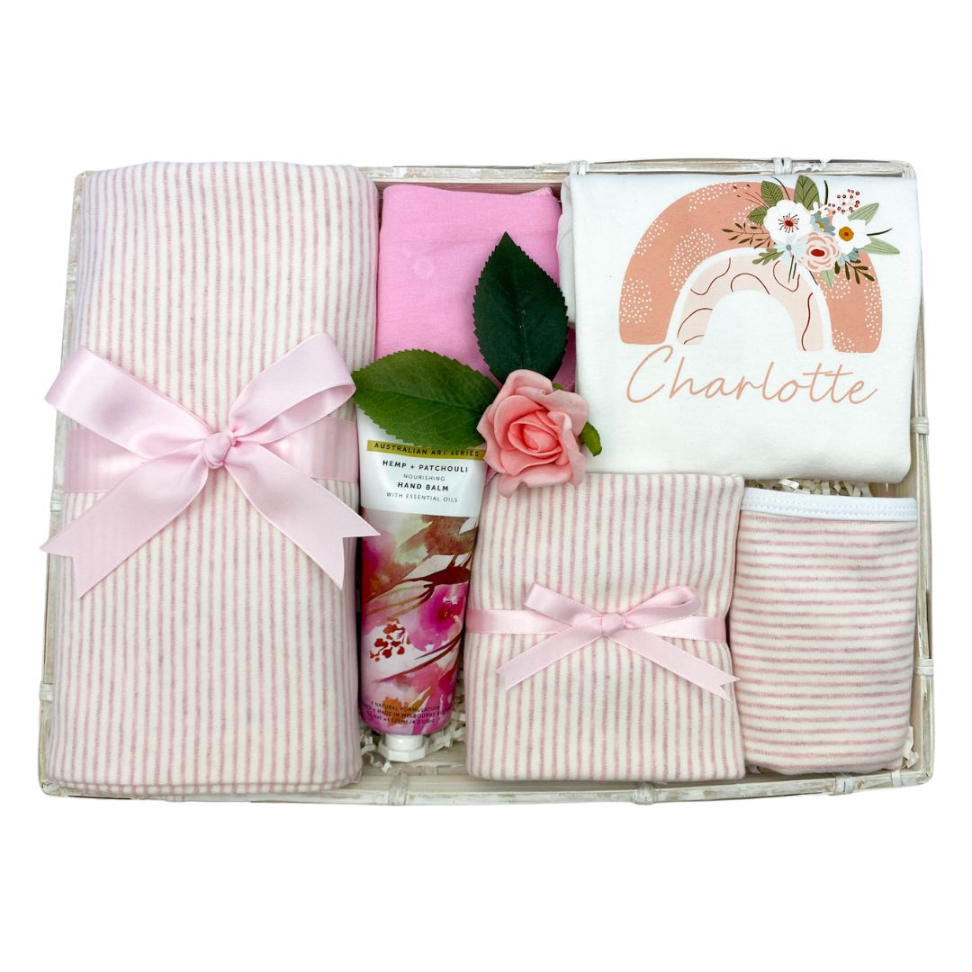 Pink Pinstripe Deluxe Baby Girl Hamper