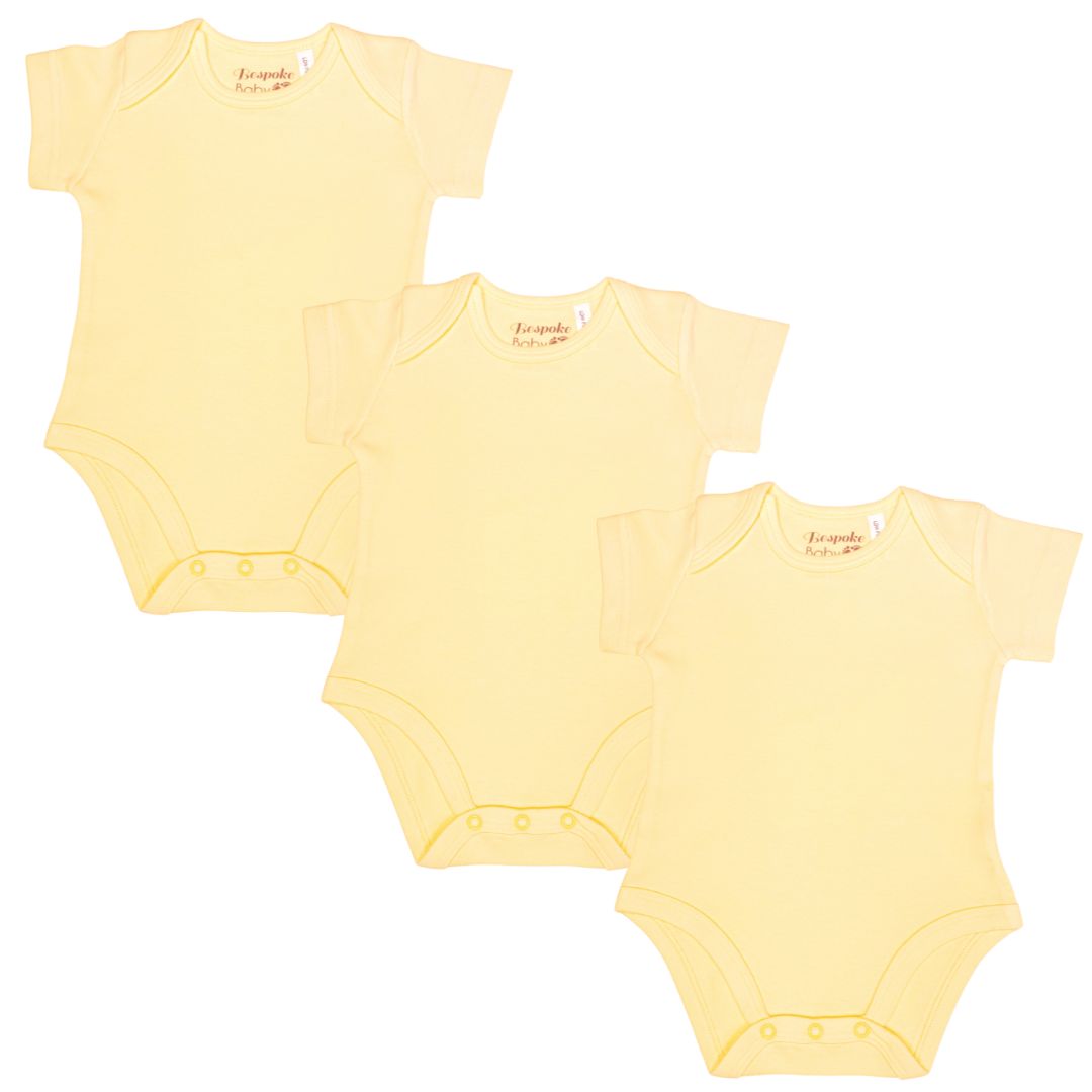 3 PACK of Plain Yellow Short Sleeve Bodysuit