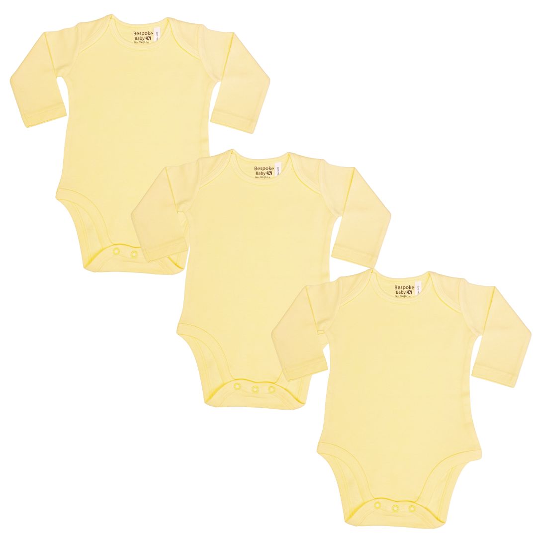 3 PACK of Plain Yellow Long Sleeve Bodysuit
