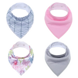 Bibs 4 Pk Herringbone Pink Butterfly Grey