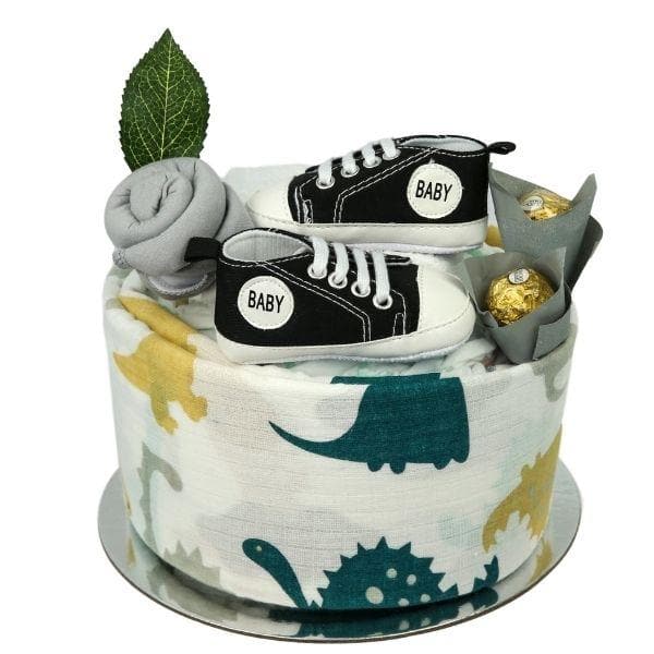 Baby Steps in Black Dinosaur Wrap Nappy Cake