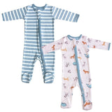 Blue Stripe Animals Romper 2pk