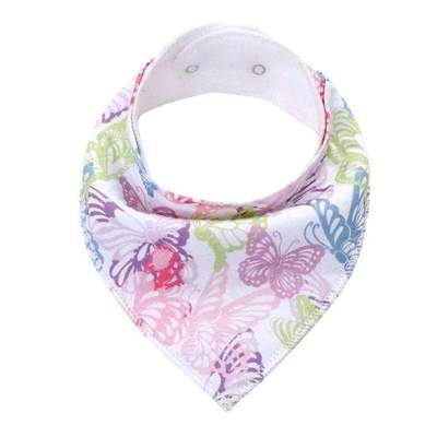 Bibs 4 Pk Herringbone Pink Butterfly Grey