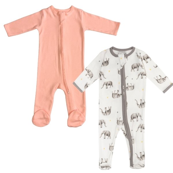 Coral & Elephants Romper 2pk