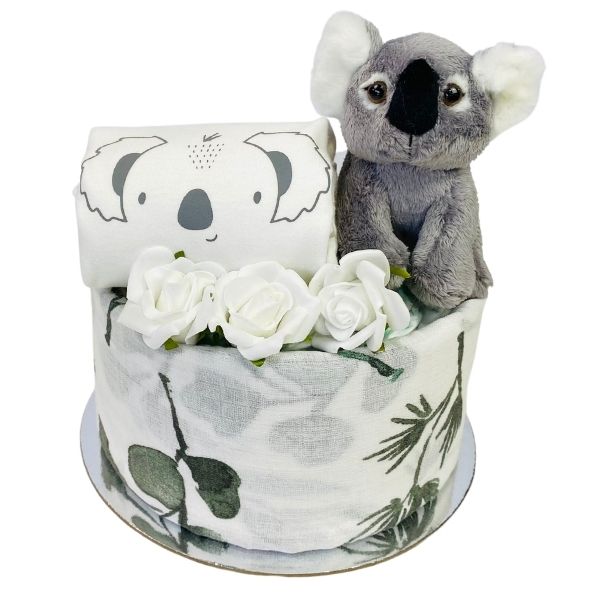 baby shower gifts, baby gifts, nappy cake, baby shower gift ideas, koala drawing, newborn baby gifts, baby bodysuits, baby gifts, australia, unique gifts australia, how to make a nappy cake, cakes online, newborn baby gifts australia, nappy cake ideas, short sleeve bodysuits, baby shower gift ideas australia