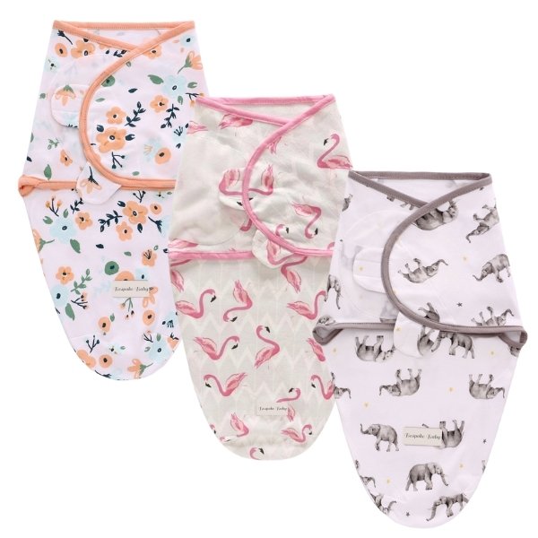Floral Flamingo Elephants Swaddle 3pk