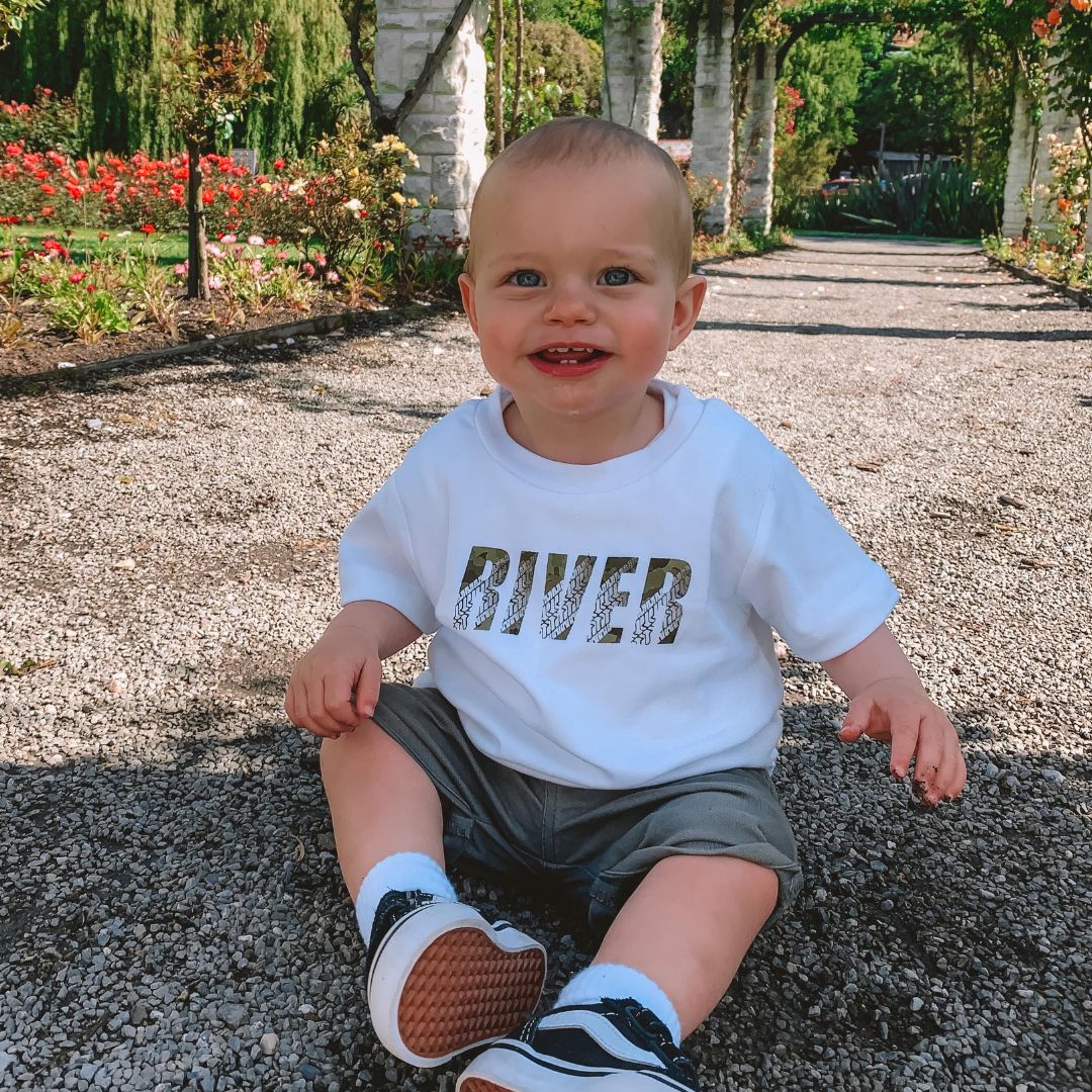 Tyre Tracks Tee | Personalised | Black or White