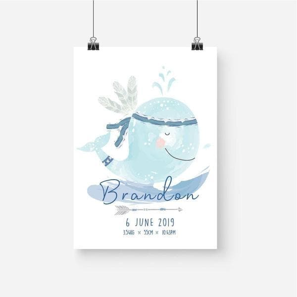 Baby Whale Personalised Birth Print