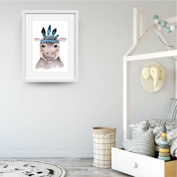 Boho Hippo Drawing Wall Art. Bespoke Baby Gifts. Nursery Prints. Kids Wall Art. Nursery Wall Art. kids prints. nursery art. wall art australia. bedroom wall art