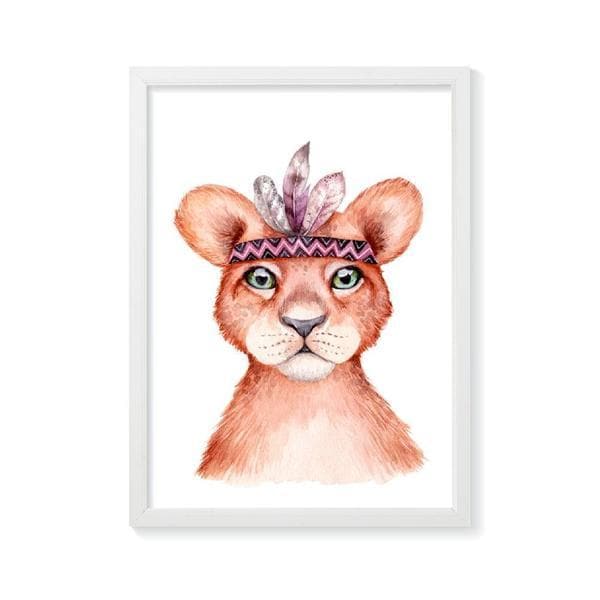 Boho Lion Nursery print or kids wall art. A drawing of a lion's head with a boho style head piece. Bespoke Baby Gifts. Baby Shower Gift Ideas. Baby Gifts Australia. Nursery Wall Art Australia. 