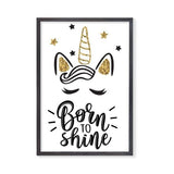 Born to Shine Unicorn nursery wall art. Nursery Prints. Kids Wall Art. Black Frame Unicorn. Baby Shower gifts. Baby gifts Australia. Baby girl gifts. Nursery Wall Art. Kids Wall Art.  Bespoke Baby Gifts. 
