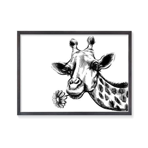 Giraffe and Flower print. Black frame. Bespoke Baby Gifts. Nursery Prints. Nursery Wall Art. Animal Wall Art. Monochrome art. Baby Shower gift ideas. Baby room decor. 