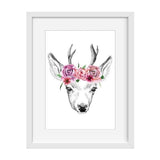 Deer Head with Flowers - Baby Shower Gifts. Bespoke baby gifts. Baby shower gift ideas.  Nursery Prints. Deer Drawing. baby gifts australia. 