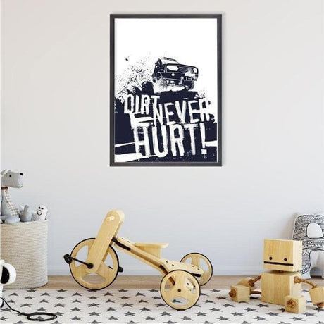 Dirt never hurt black frame. Boys wall art. Bespoke baby gifts. unique gifts australia. gift ideas for boys.