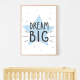 Dream Big star boy timber frame. Bespoke baby gifts. Blue start artwork. Gifts for boys. Nursery wall art. baby gifts australia. Baby shower gift ideas. 