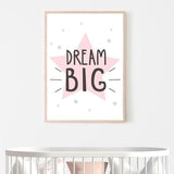 Dream big star girl timber frame. pink star art. bespoke baby gifts. baby shower gift ideas. gifts for girls. nursery wall art. kids wall art. baby gifts australia.