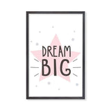 Dream big star girl black frame. pink star art. bespoke baby gifts. baby shower gift ideas. gifts for girls. nursery wall art. kids wall art. baby gifts australia.