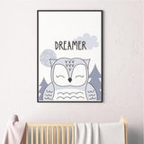 Dreamer Owl Nursery Prints and Kids Wall Art. Birth Prints and Personalised Wall Art