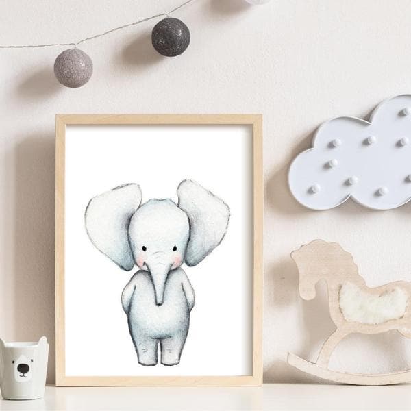 Elle Elephant wooden frame. Bespoke baby gifts. nursery wall art. Baby shower gifts. animal prints. unisex wall art. baby gifts australia. 