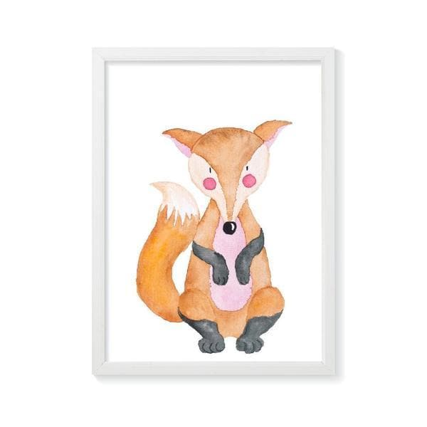 Felix fox plain white frame. fox drawing art. nursery wall art. kids wall art. animal prints. baby gifts australia. baby shower gifts. bedroom prints. 