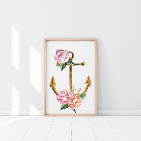 Floral Anchor wooden frame. Bespoke baby gifts. Pink flower art. Girls wall art. baby shower gifts. unique gifts australia. baby room decor. best baby gifts. 