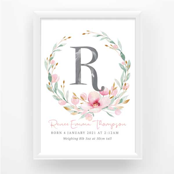 Floral Garland Personalised Birth Print