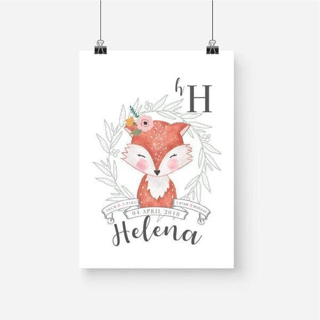 Foxy Woodland Personalised Birth Print