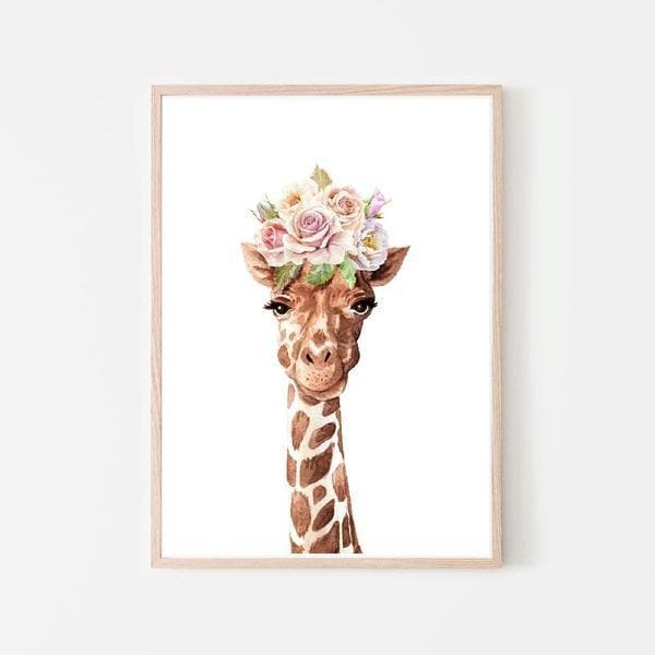 Gigi giraffe timber frame. Bespoke baby gifts. Flower crown art. Nursery wall art. Kids wall art. Unique baby gifts australia. online gifts. baby room decor. 