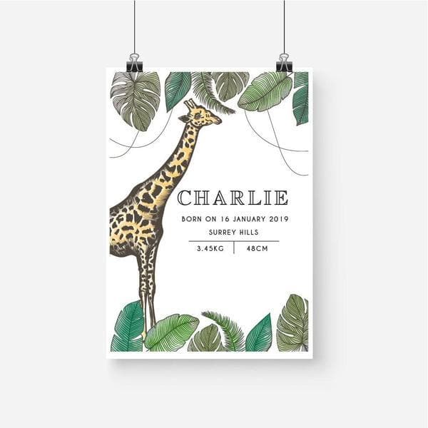 Giraffe Personalised Birth Print