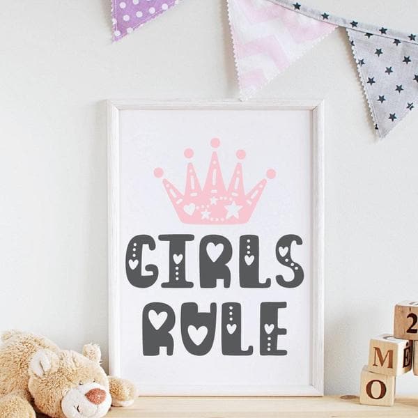 Girls rule with bunting. Bespoke baby gifts. Nursery wall art. Kids wall art. Unique gifts australia. baby girl gifts. nursery baby gifts. White frame. 
