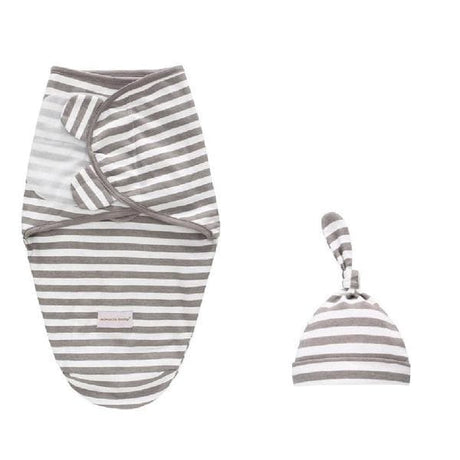 Grey Stripe Swaddle Set. Baby Swaddle Wrap with velcro. Bespoke Baby Gifts