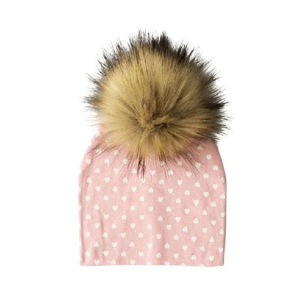 Hearts Pink Beanie with Pom Pom