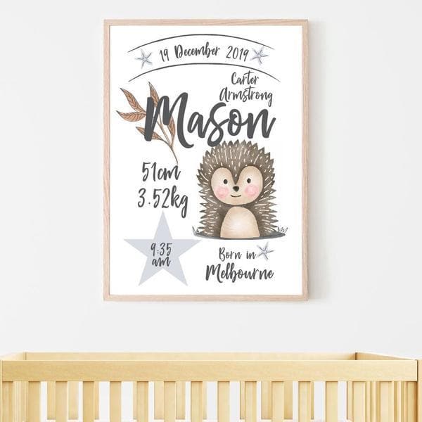 Hedgehog Personalised Birth Print