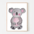 Kim Koala Wall Art. A whimsical watercolour drawing of a koala with pink rosie cheeks. bespoke baby gifts. unique gifts australia. baby shower presents. baby girl gifts. online gifts. Timber frame. 