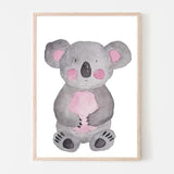Kim Koala Wall Art. A whimsical watercolour drawing of a koala with pink rosie cheeks. bespoke baby gifts. unique gifts australia. baby shower presents. baby girl gifts. online gifts. Timber frame. 