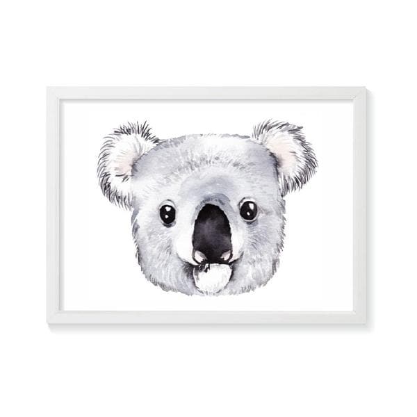 Koala Drawing. Nursery Prints and Kids Wall Art. Bespoke Baby Gifts. White frame. animal prints. unisex baby gifts. kids wall art. 