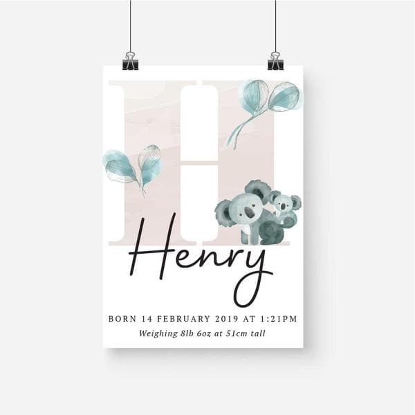 Koala Personalised Birth Print