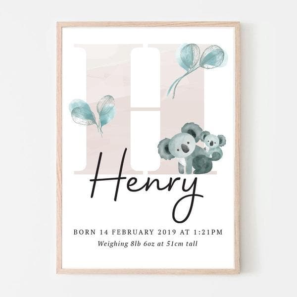 Koala Personalised Birth Print