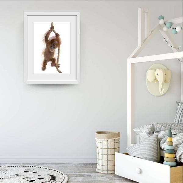 Little Cheeky Monkey - Baby Shower Gifts | Personalised Baby Gifts | Nappy Cakes. Bespoke baby gifts. Nursery wall art. Baby animal art. online gifts australia. white frame. 